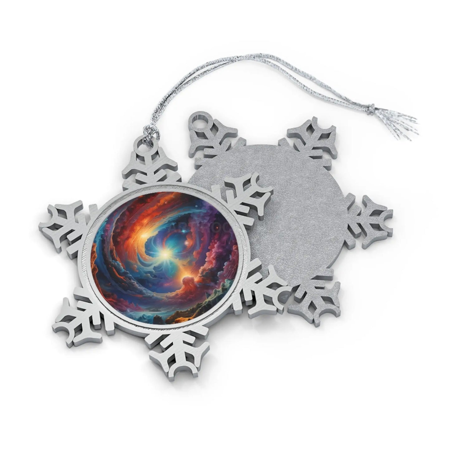 Pewter Snowflake Ornament — Colorful Spiral Galaxy Holiday Ornament - Snowflake / One Size - Home Decor