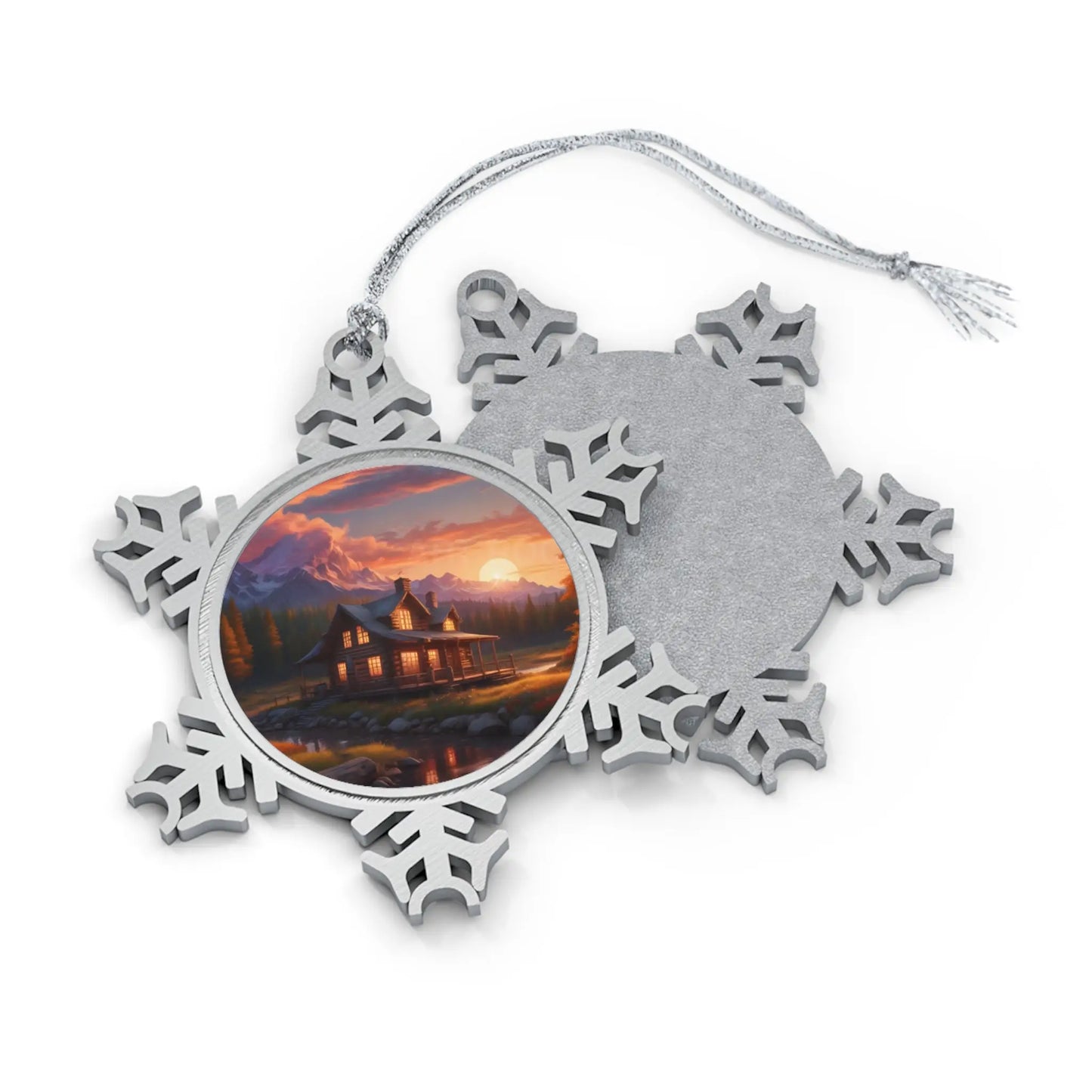 Pewter Snowflake Ornament — Cozy Lakeside Cabin Sunset Holiday Decoration - Snowflake / One Size - Home Decor
