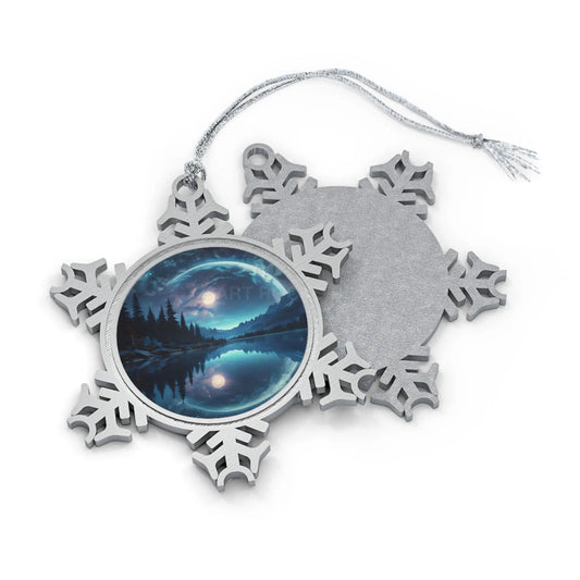 Pewter Snowflake Ornament — Double Moon Reflection Lake Holiday Decoration - Snowflake / One Size - Home Decor