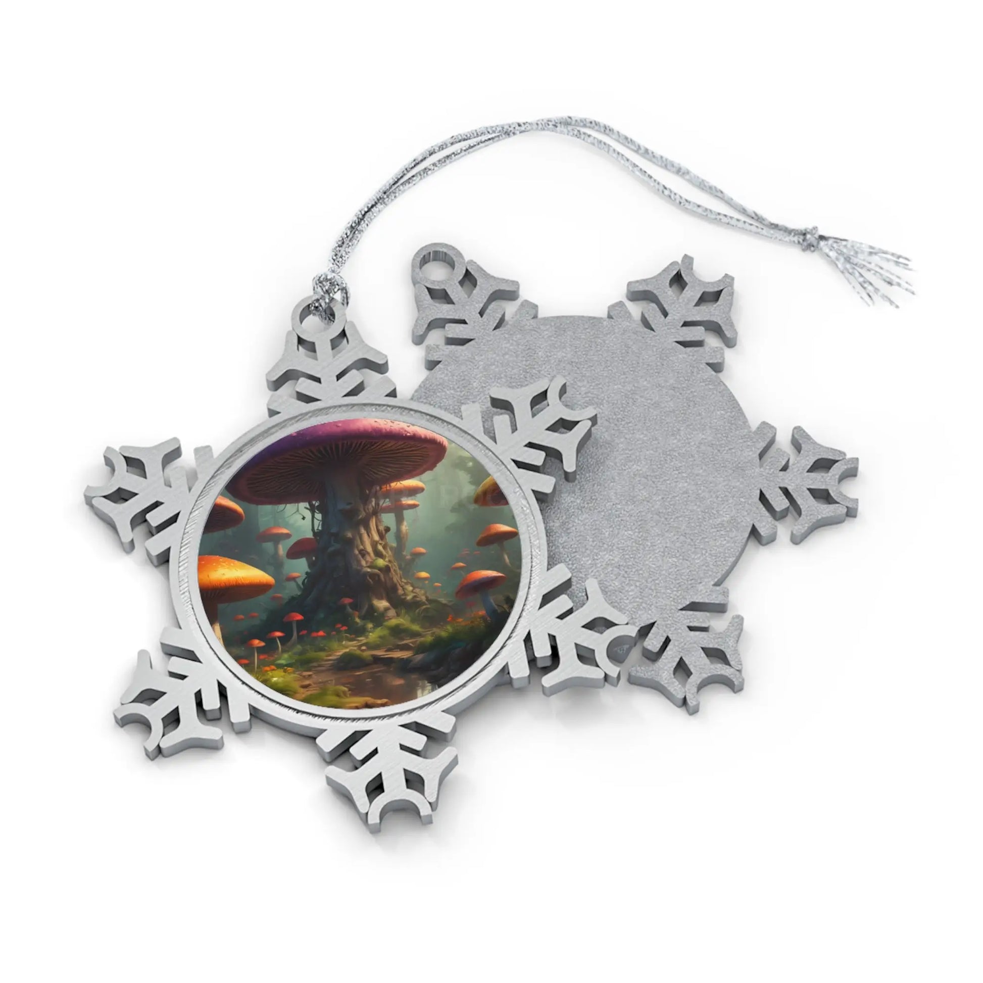 Pewter Snowflake Ornament — Fantasy Mushroom Forest Holiday Decoration - Snowflake / One Size - Home Decor