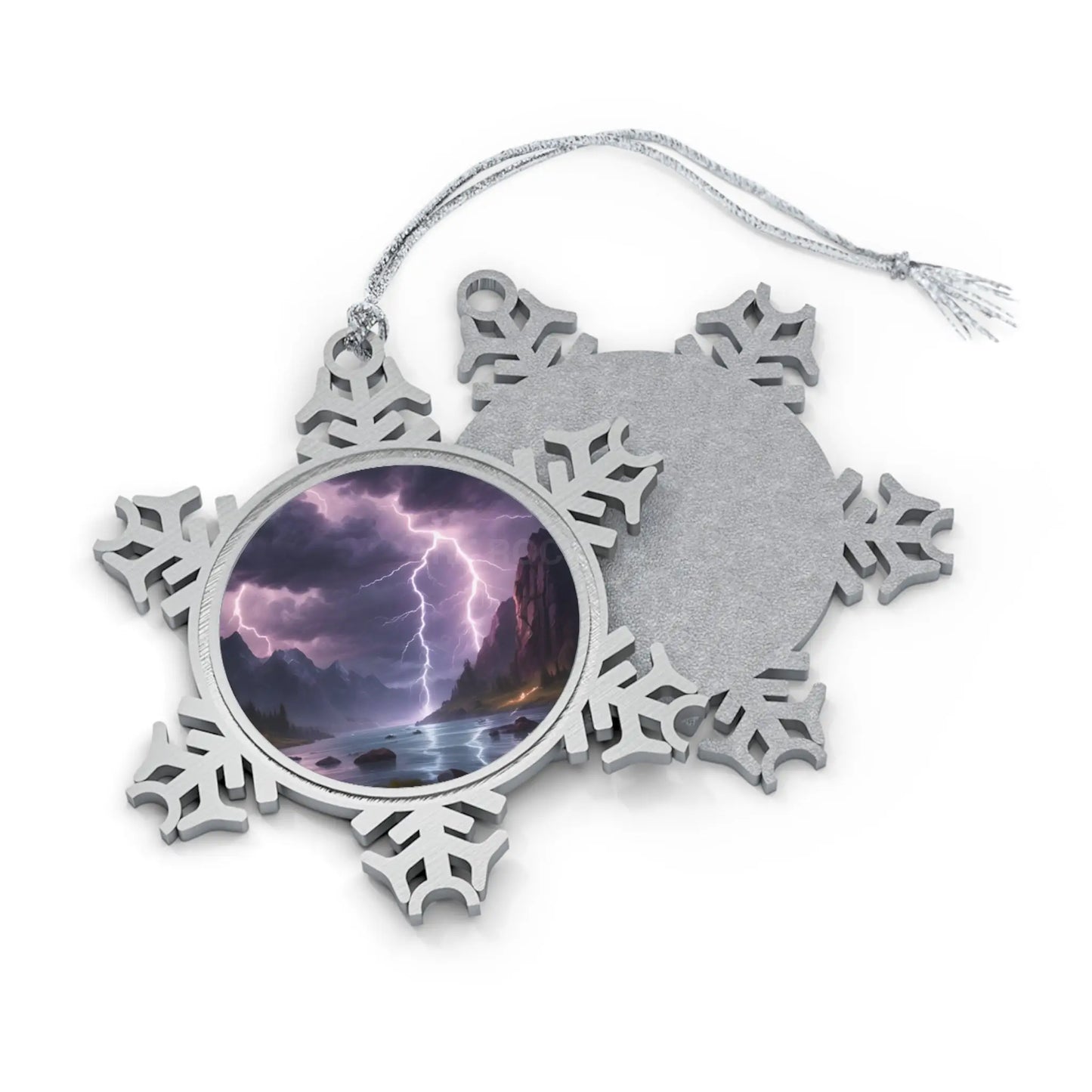 Pewter Snowflake Ornament — Lightning Storm Scenic Holiday Keepsake - Snowflake / One Size - Home Decor