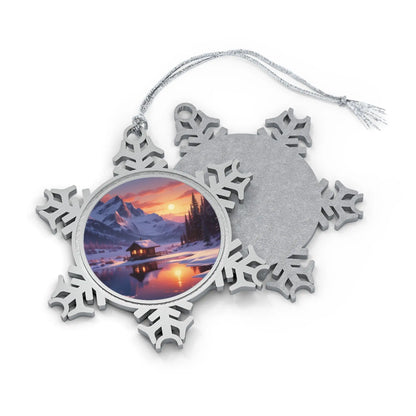 Pewter Snowflake Ornament — Mountain Cabin Sunset Holiday Keepsake - Snowflake / One Size - Home Decor
