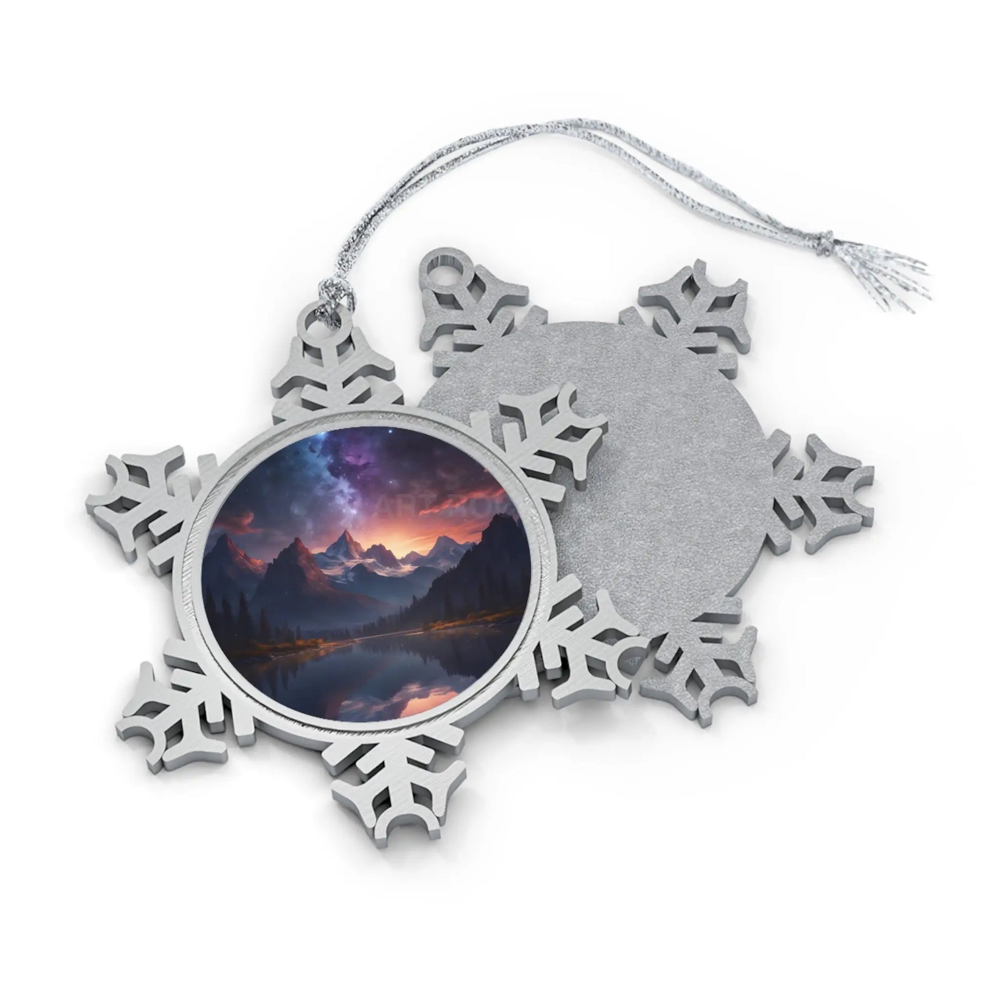 Pewter Snowflake Ornament – Mountain Nightscape Holiday Keepsake - Snowflake / One Size - Home Decor