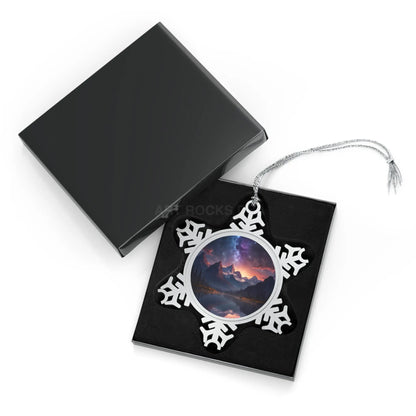 Pewter Snowflake Ornament – Mountain Nightscape Holiday Keepsake - Snowflake / One Size - Home Decor