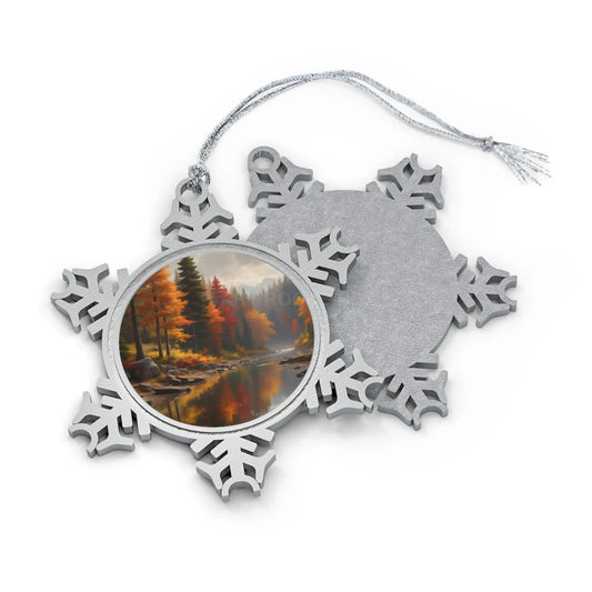 Pewter Snowflake Ornament — Rustic Autumn Lake Scene Holiday Decoration - Snowflake / One Size - Home Decor