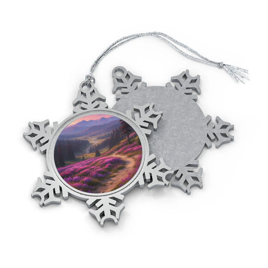 Pewter Snowflake Ornament — Scenic Mountain Lavender Meadow Holiday Ornament - Snowflake / One Size - Home Decor