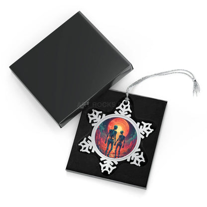 Pewter Snowflake Ornament — Skeletons in Love Couple Sunset Design - Snowflake / One Size - Home Decor