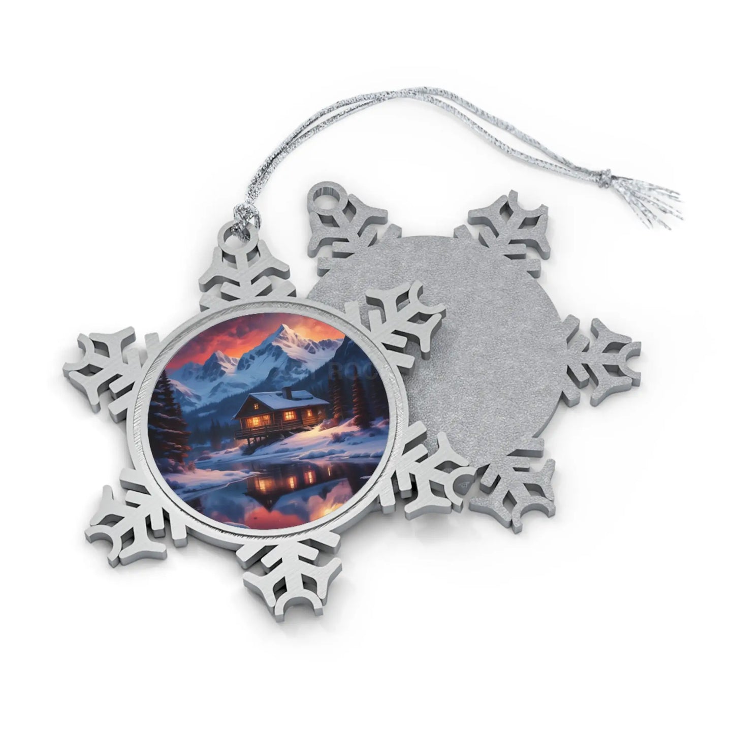 Pewter Snowflake Ornament – Winter Cabin Scene Christmas Tree Decoration - Snowflake / One Size - Home Decor