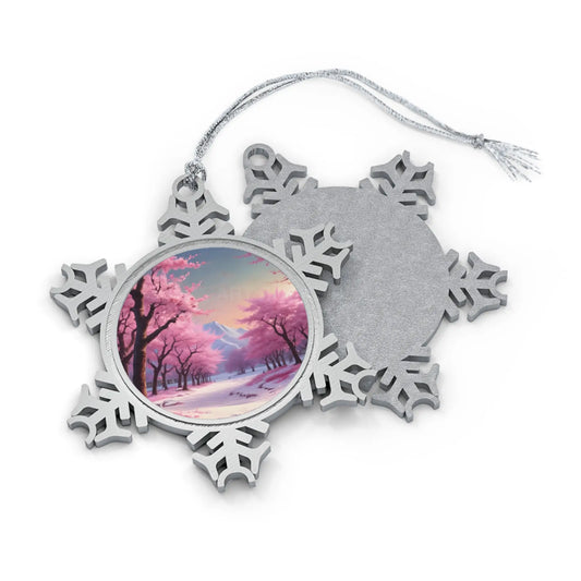 Pewter Snowflake Ornament – Winter Cherry Blossom Scenic Holiday Keepsake - Snowflake / One Size - Home Decor