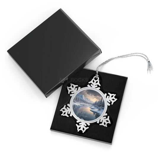 Pewter Snowflake Ornament – Winter Lake Scene Christmas Ornament - Snowflake / One Size - Home Decor