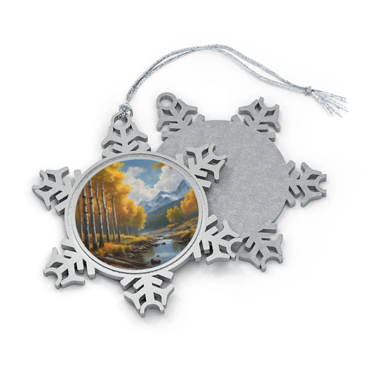 Pewter Snowflake Ornament with Autumn Landscape - Snowflake / One Size - Home Decor