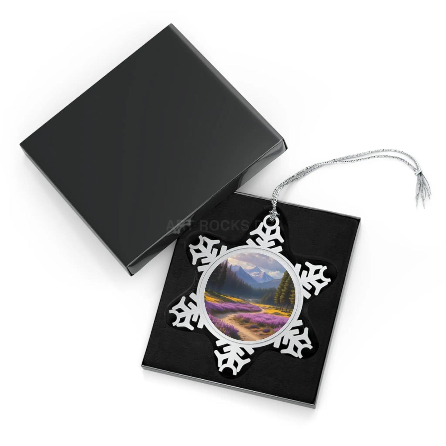 Pewter Snowflake Ornament with Mountain Meadow Photo — Holiday Keepsake - Snowflake / One Size - Home Decor