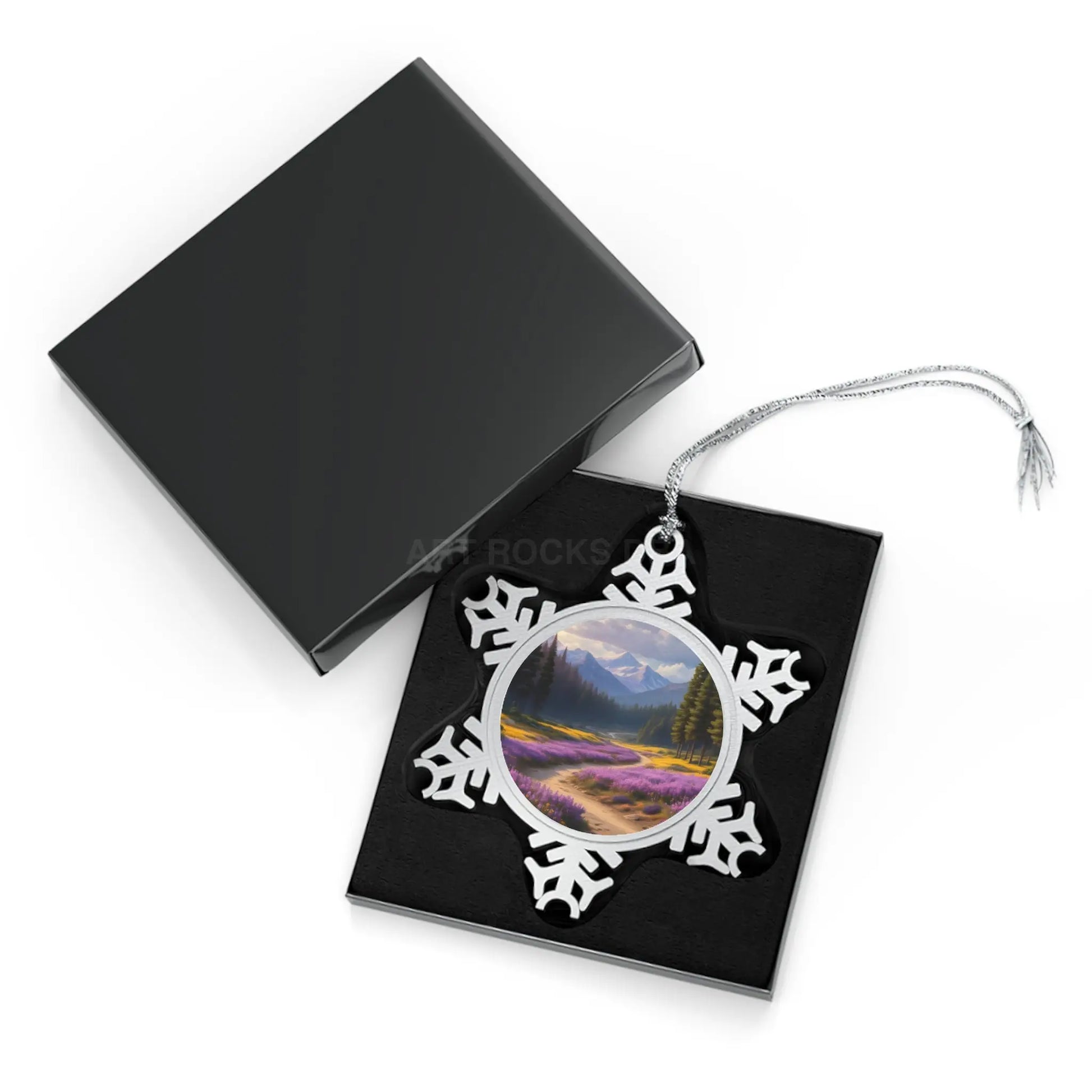 Pewter Snowflake Ornament with Mountain Meadow Photo — Holiday Keepsake - Snowflake / One Size - Home Decor