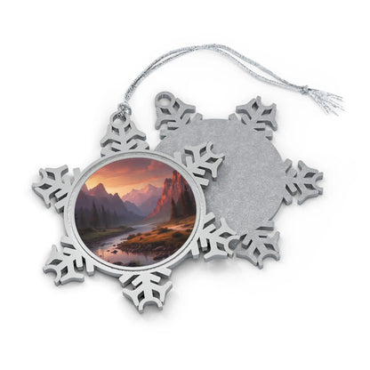 Pewter Snowflake Ornament with Mountain Sunset Photo — Holiday Tree Keepsake - Snowflake / One Size - Home Decor