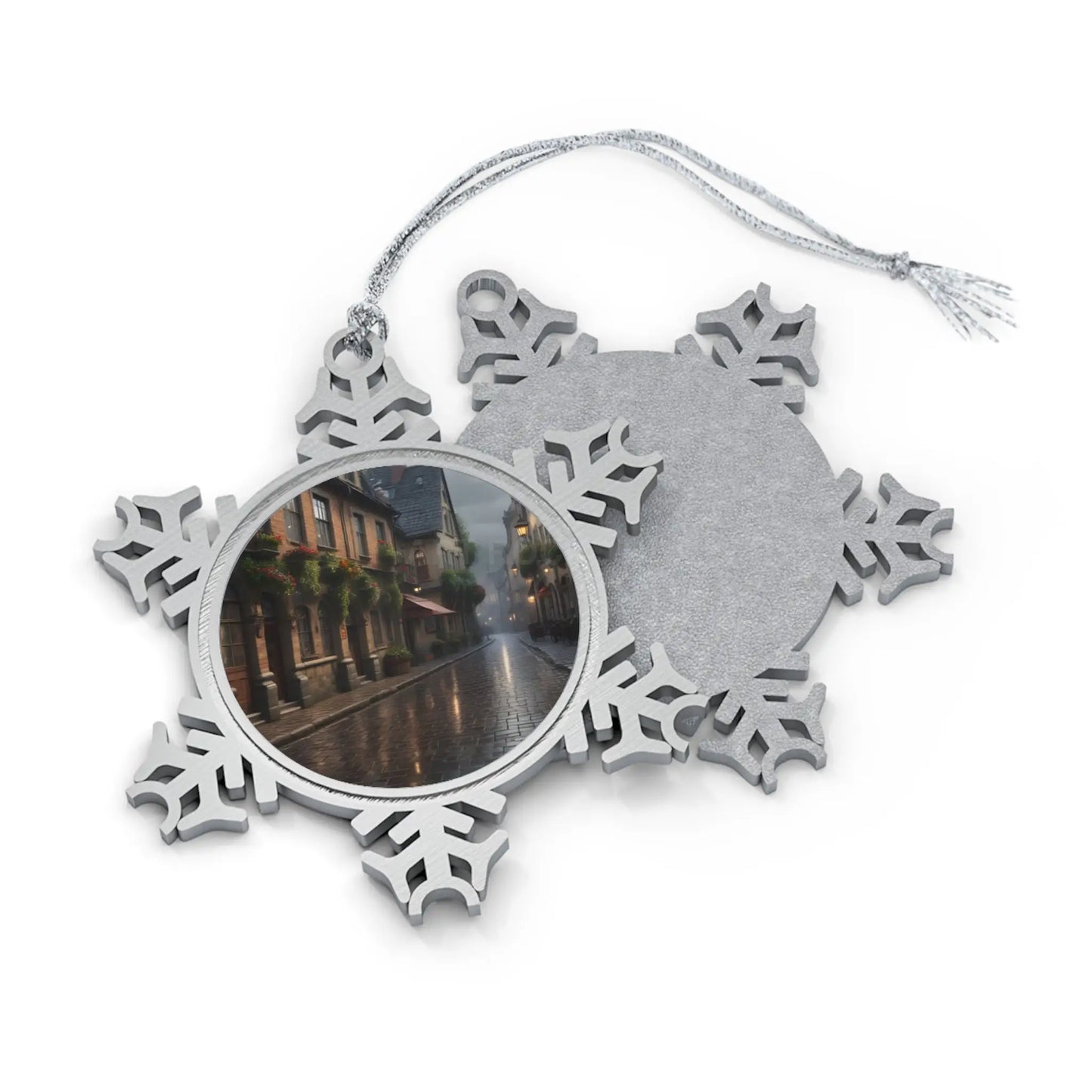 Pewter Snowflake Photo Ornament — European Streets Personalized Holiday Keepsake - Snowflake / One Size - Home Decor
