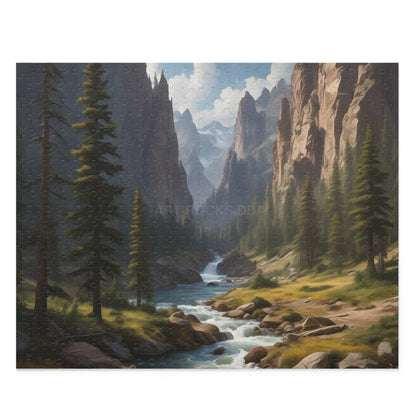 Pine Tree Covered Mountainous Valley Jigsaw Puzzle — 120/252/500 Piece - 20’’ × 16’’ (500 pcs) - Puzzle