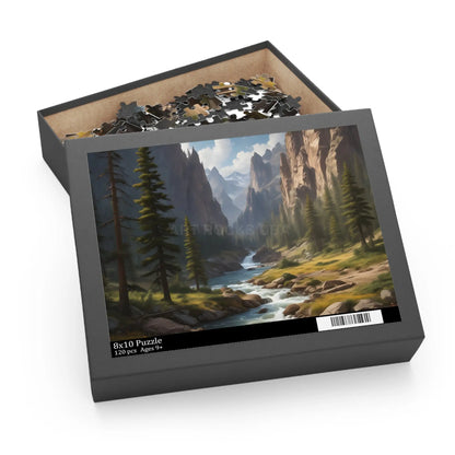 Pine Tree Covered Mountainous Valley Jigsaw Puzzle — 120/252/500 Piece - 10’’ × 8’’ (120 pcs) - Puzzle