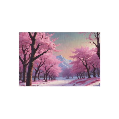 Pink Cherry Blossom Trees in the Snow Outdoor Rug Garden Decor Patio Area Rug Spring Home Decor - 24’’ × 36’’ - Home