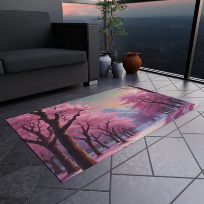 Pink Cherry Blossom Trees in the Snow Outdoor Rug Garden Decor Patio Area Rug Spring Home Decor - Home Decor