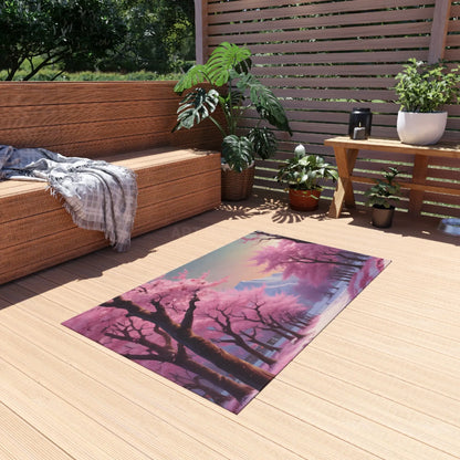 Pink Cherry Blossom Trees in the Snow Outdoor Rug Garden Decor Patio Area Rug Spring Home Decor - Home Decor