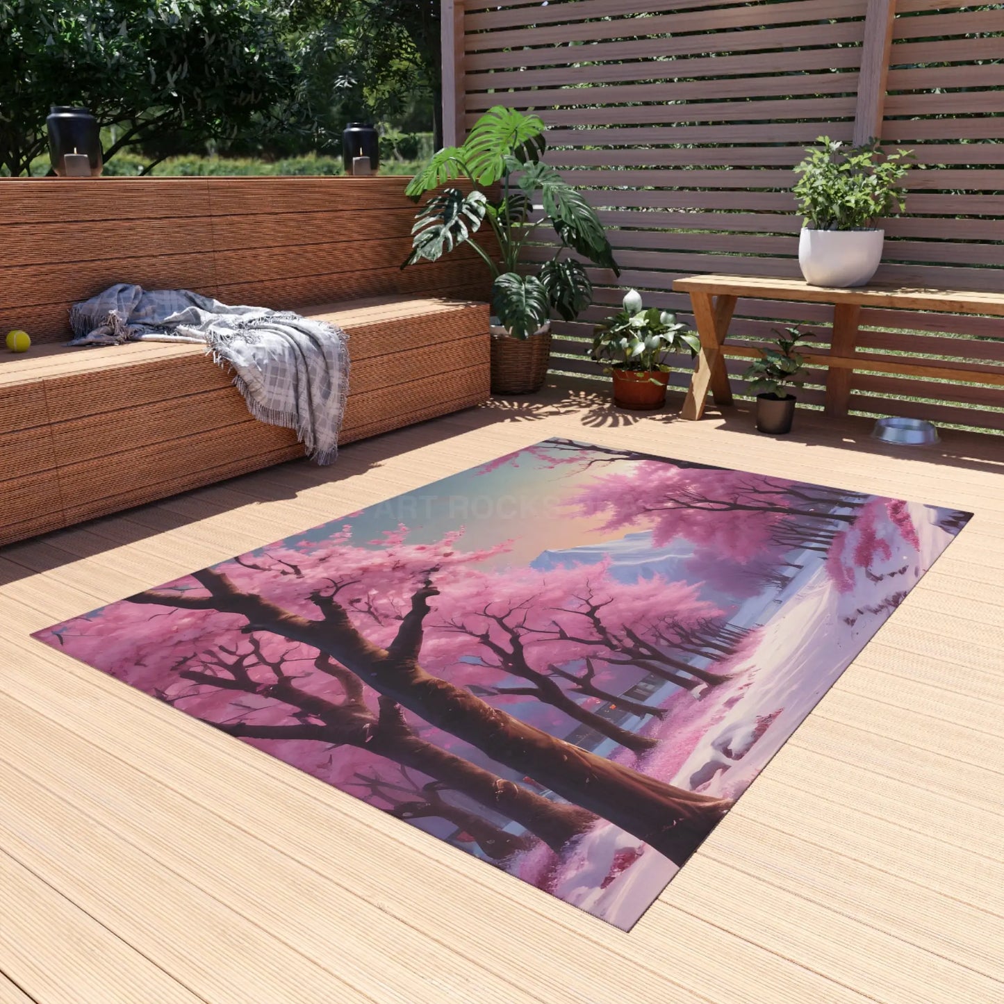 Pink Cherry Blossom Trees in the Snow Outdoor Rug Garden Decor Patio Area Rug Spring Home Decor - 60’’ × 84’’ - Home