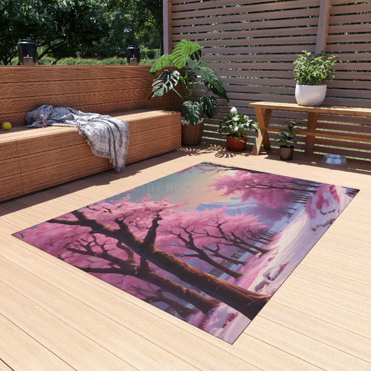 Pink Cherry Blossom Trees in the Snow Outdoor Rug Garden Decor Patio Area Rug Spring Home Decor - 60’’ × 84’’ - Home