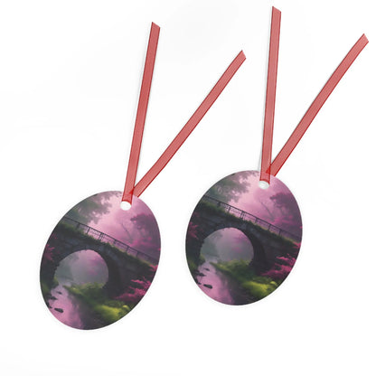 Pink Fantasy Bridge Metal Ornament – Enchanted Forest Holiday Decoration - Home Decor