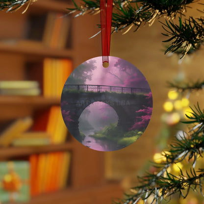 Pink Fantasy Bridge Metal Ornament – Enchanted Forest Holiday Decoration - Home Decor
