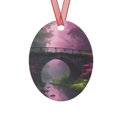 Pink Fantasy Bridge Metal Ornament – Enchanted Forest Holiday Decoration - Oval / One Size - Home Decor