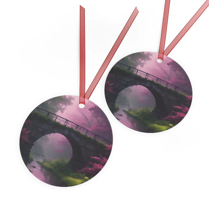 Pink Fantasy Bridge Metal Ornament – Enchanted Forest Holiday Decoration - Home Decor