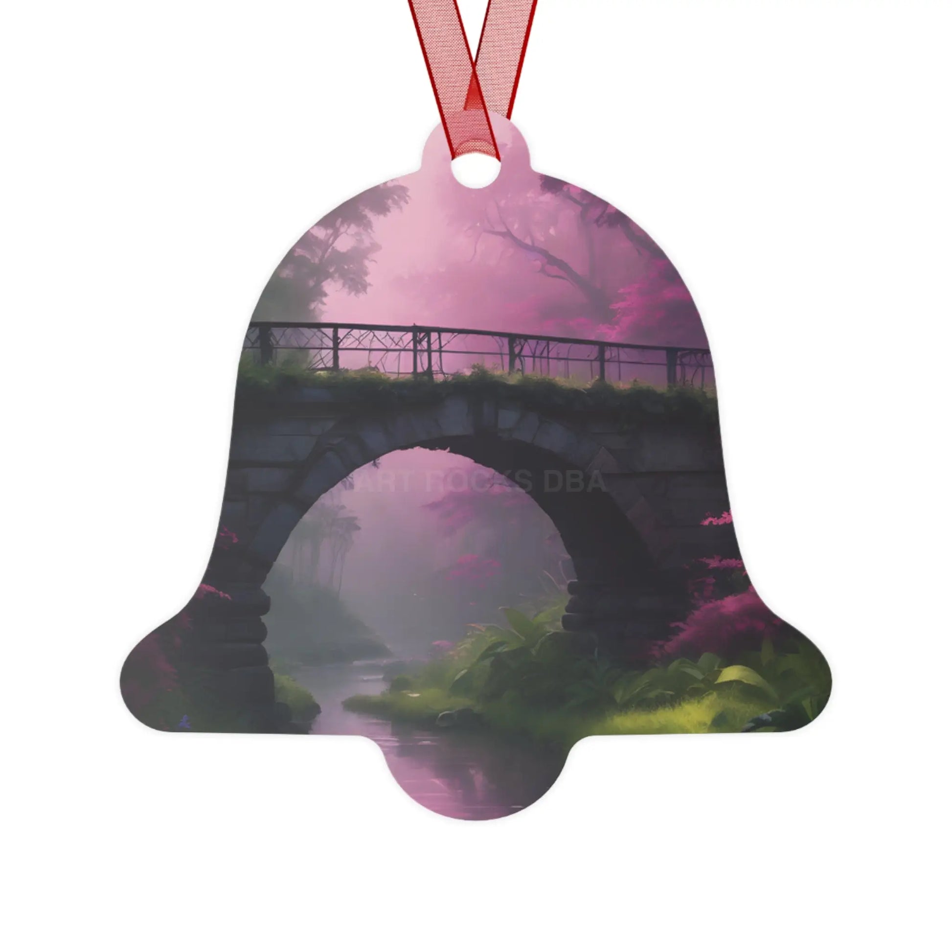 Pink Fantasy Bridge Metal Ornament – Enchanted Forest Holiday Decoration - Bell / One Size - Home Decor