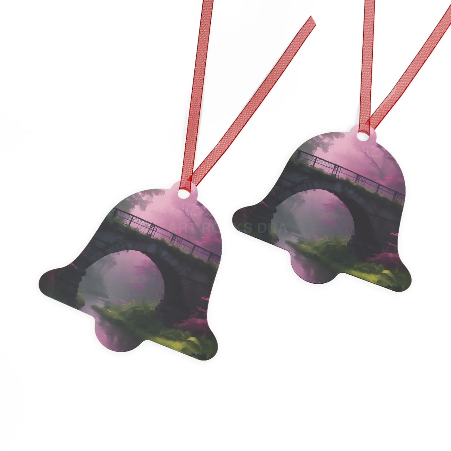 Pink Fantasy Bridge Metal Ornament – Enchanted Forest Holiday Decoration - Home Decor