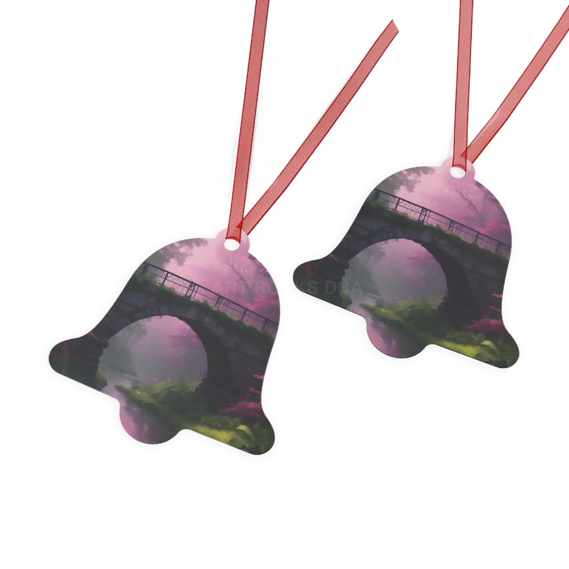 Pink Fantasy Bridge Metal Ornament – Enchanted Forest Holiday Decoration - Home Decor