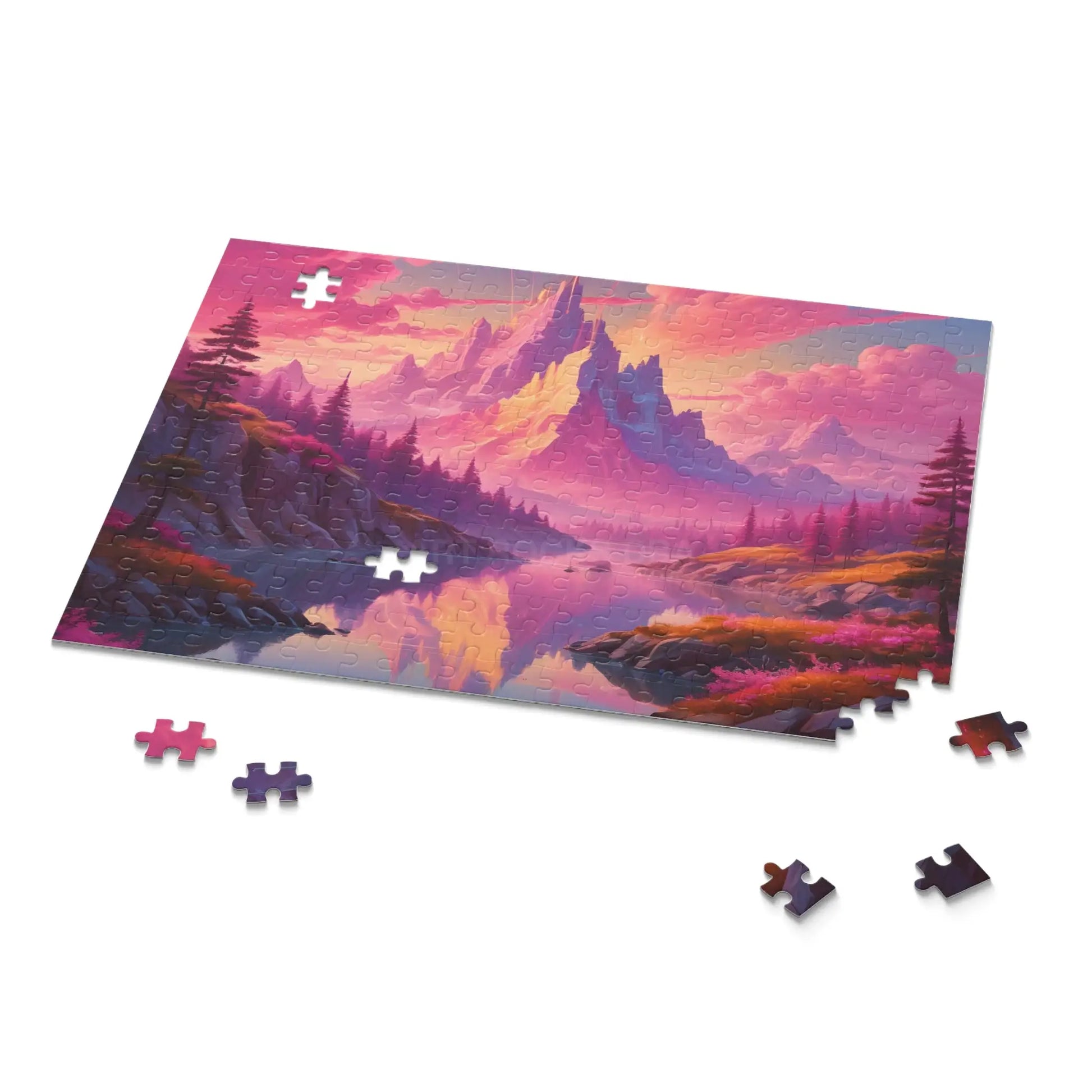 Pink Mountain Landscape Puzzle — 120/252/500-Piece Scenic Jigsaw - Puzzle