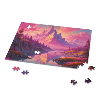 Pink Mountain Landscape Puzzle — 120/252/500-Piece Scenic Jigsaw - Puzzle