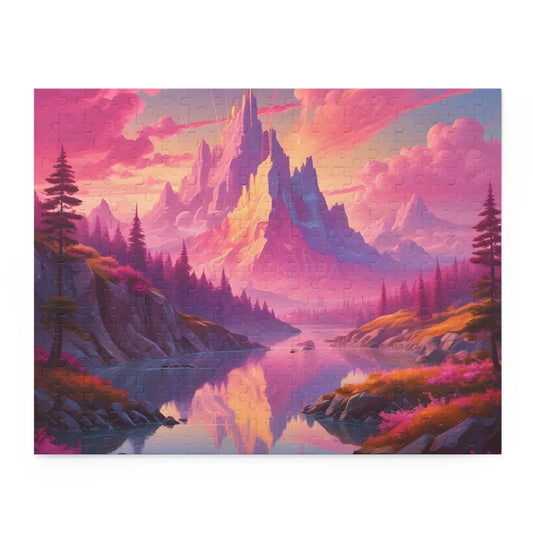Pink Mountain Landscape Puzzle — 120/252/500-Piece Scenic Jigsaw - 14’’ × 11’’ (252 pcs) - Puzzle