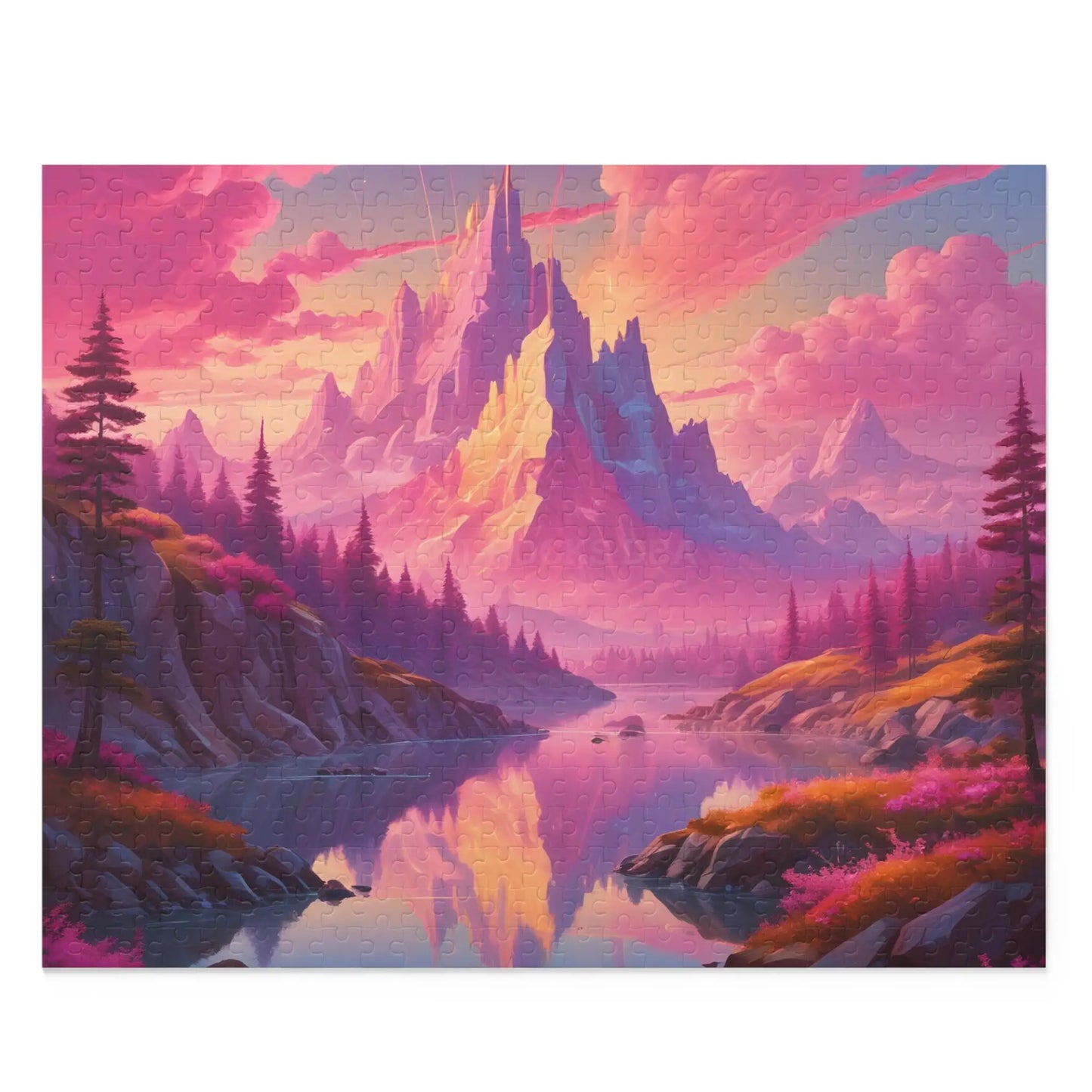 Pink Mountain Landscape Puzzle — 120/252/500-Piece Scenic Jigsaw - 20’’ × 16’’ (500 pcs) - Puzzle