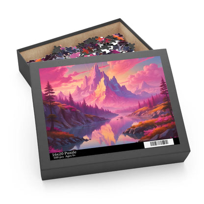 Pink Mountain Landscape Puzzle — 120/252/500-Piece Scenic Jigsaw - Puzzle