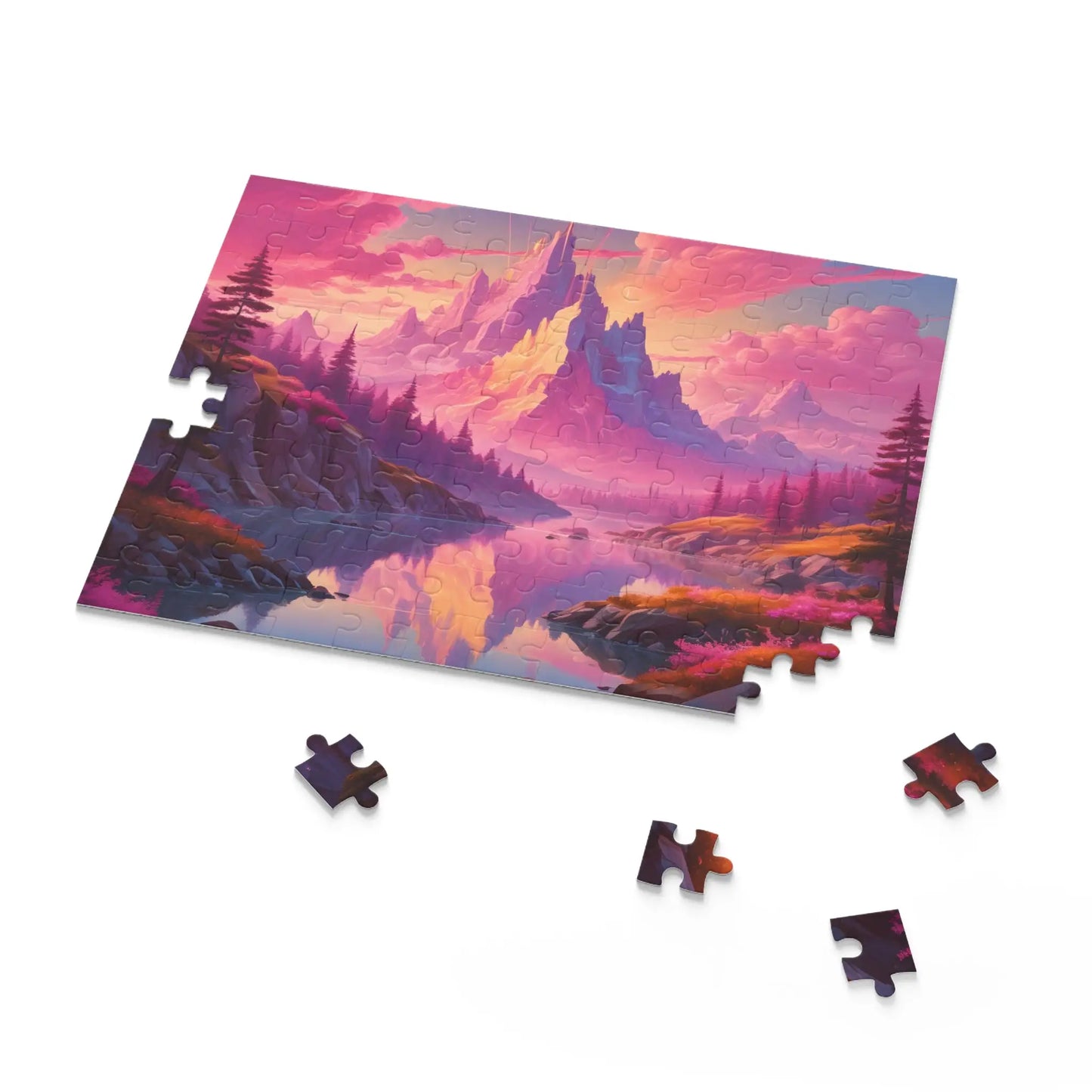 Pink Mountain Landscape Puzzle — 120/252/500-Piece Scenic Jigsaw - Puzzle