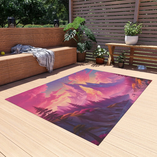 Pink Mountain Outdoor Adventure Rug Cozy Home Decor Vibrant Nature Floor Mat Camping Vibes Garden Accessories - 60’’ ×