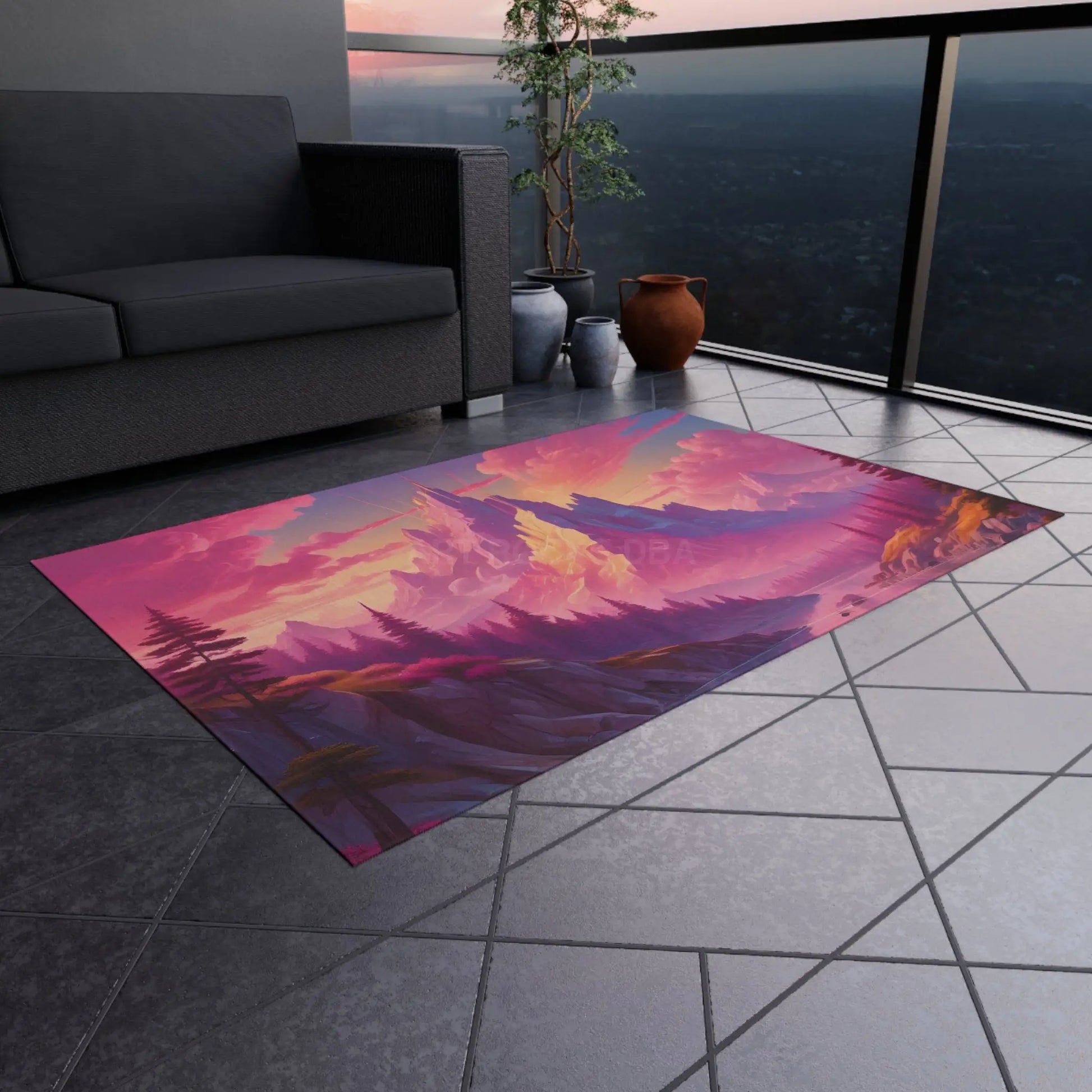 Pink Mountain Outdoor Adventure Rug Cozy Home Decor Vibrant Nature Floor Mat Camping Vibes Garden Accessories - Home