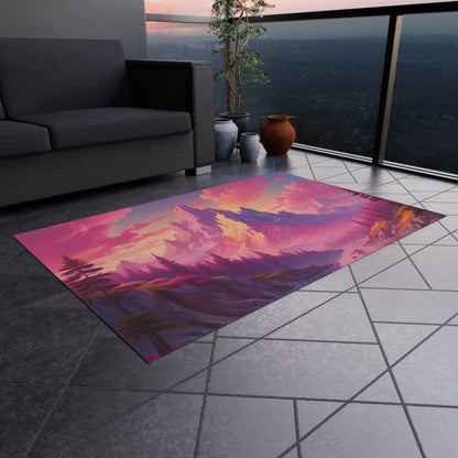 Pink Mountain Outdoor Adventure Rug Cozy Home Decor Vibrant Nature Floor Mat Camping Vibes Garden Accessories - Home