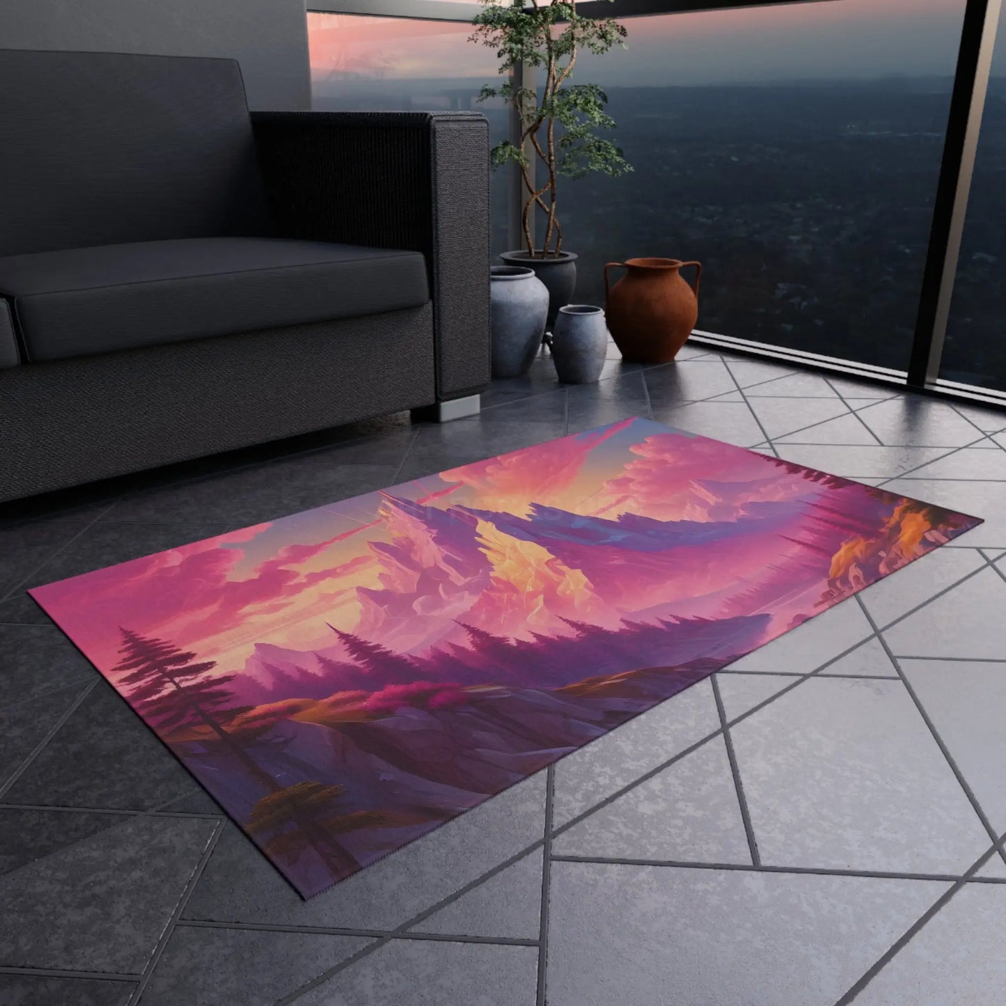 Pink Mountain Outdoor Adventure Rug Cozy Home Decor Vibrant Nature Floor Mat Camping Vibes Garden Accessories - Home