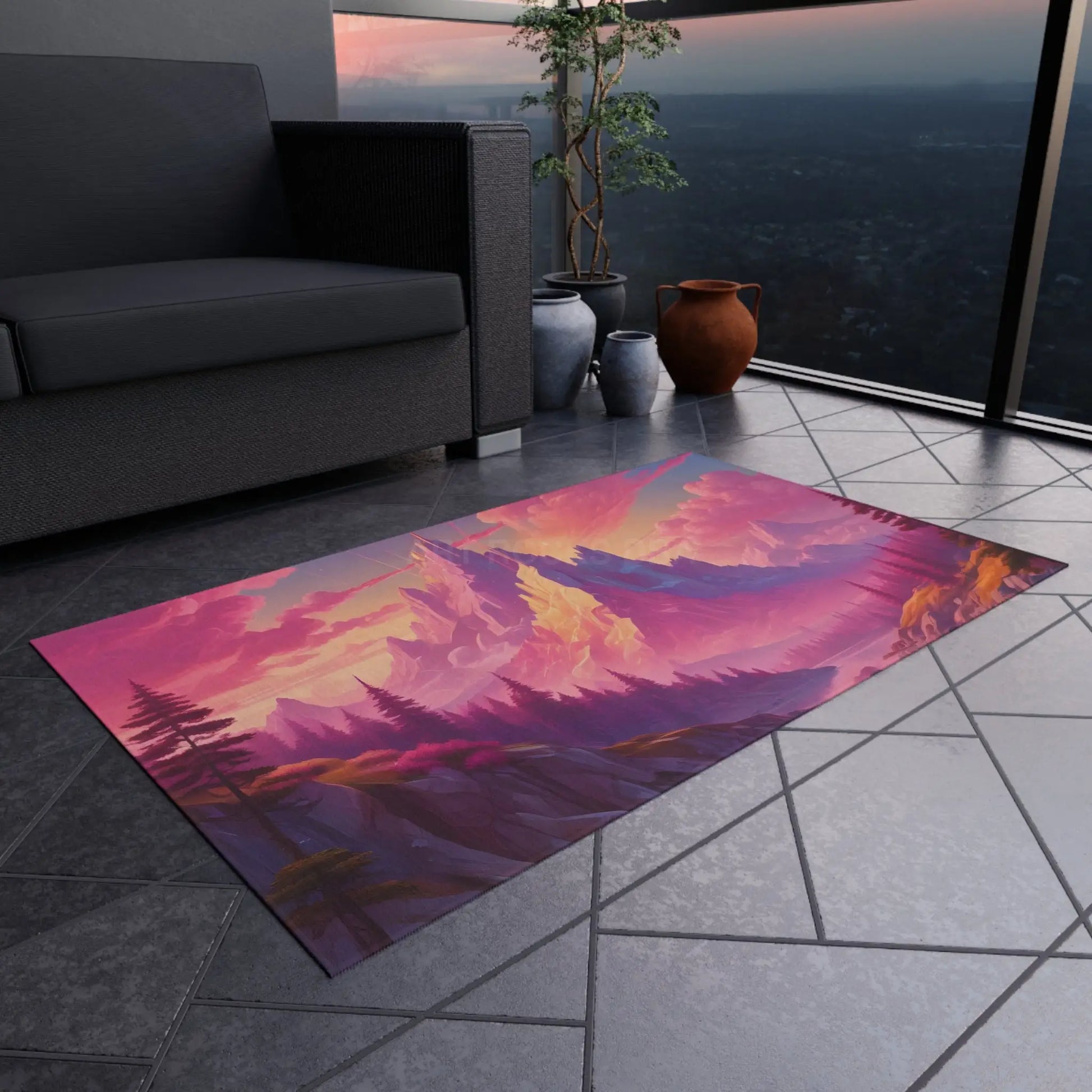 Pink Mountain Outdoor Adventure Rug Cozy Home Decor Vibrant Nature Floor Mat Camping Vibes Garden Accessories - Home