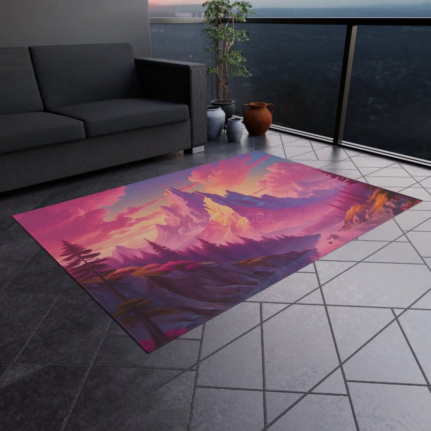 Pink Mountain Outdoor Adventure Rug Cozy Home Decor Vibrant Nature Floor Mat Camping Vibes Garden Accessories - Home