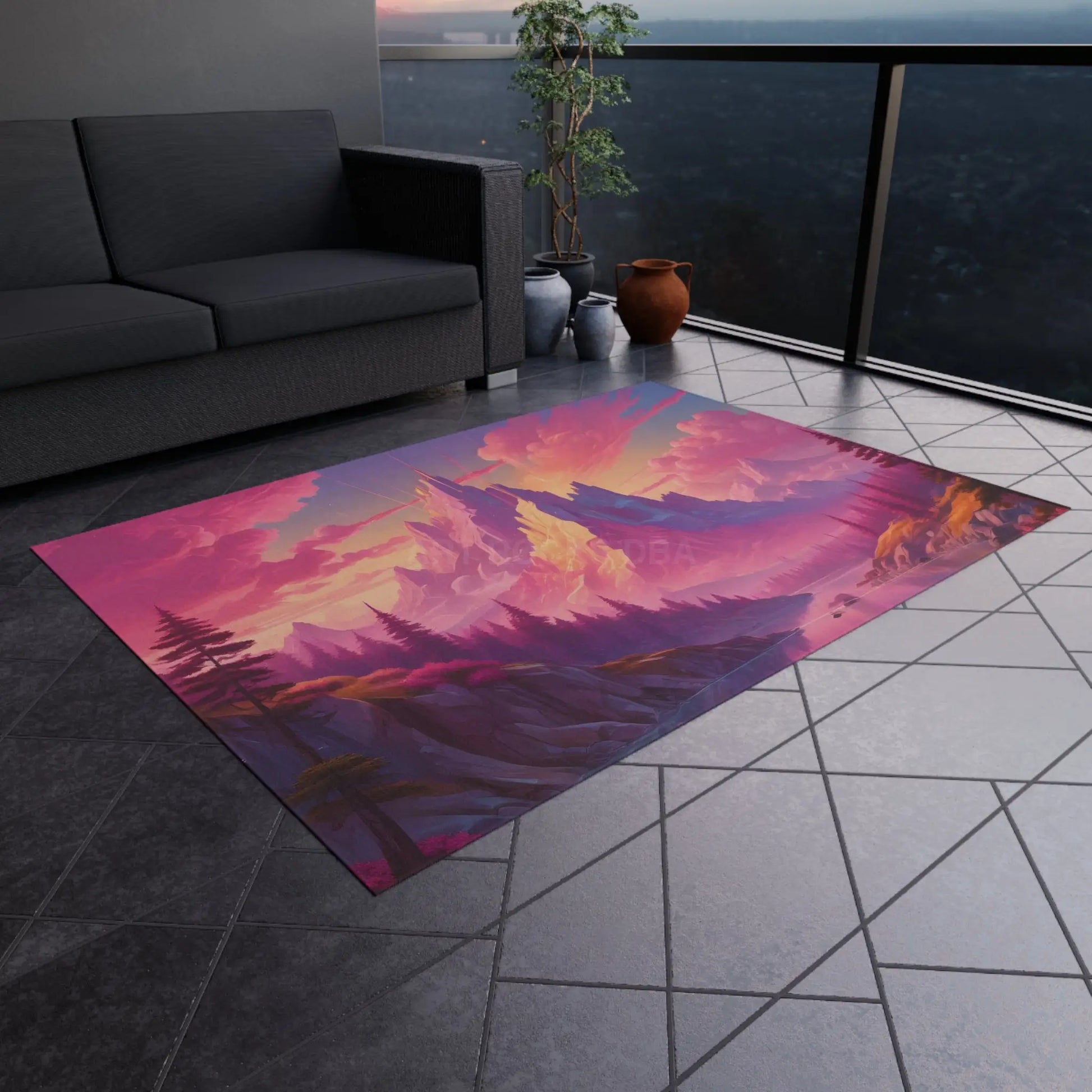 Pink Mountain Outdoor Adventure Rug Cozy Home Decor Vibrant Nature Floor Mat Camping Vibes Garden Accessories - Home