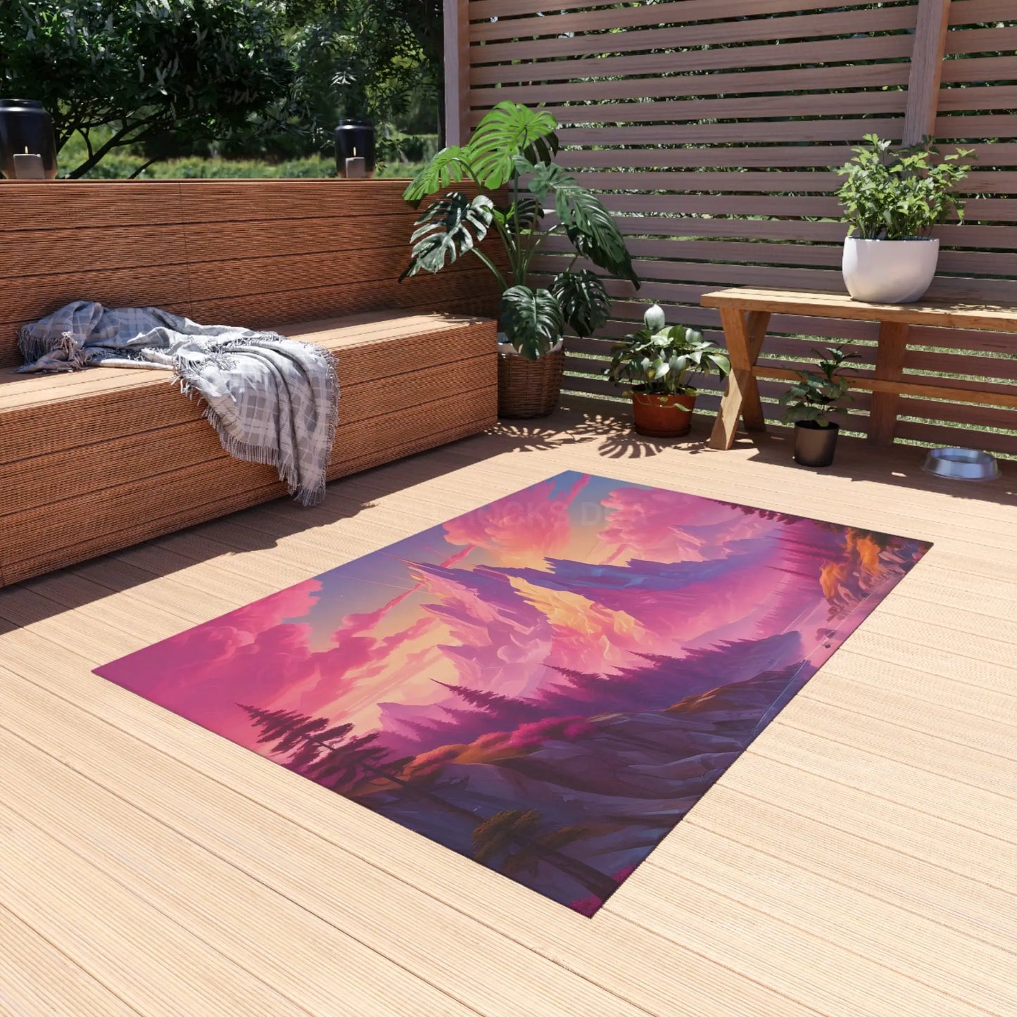 Pink Mountain Outdoor Adventure Rug Cozy Home Decor Vibrant Nature Floor Mat Camping Vibes Garden Accessories - Home