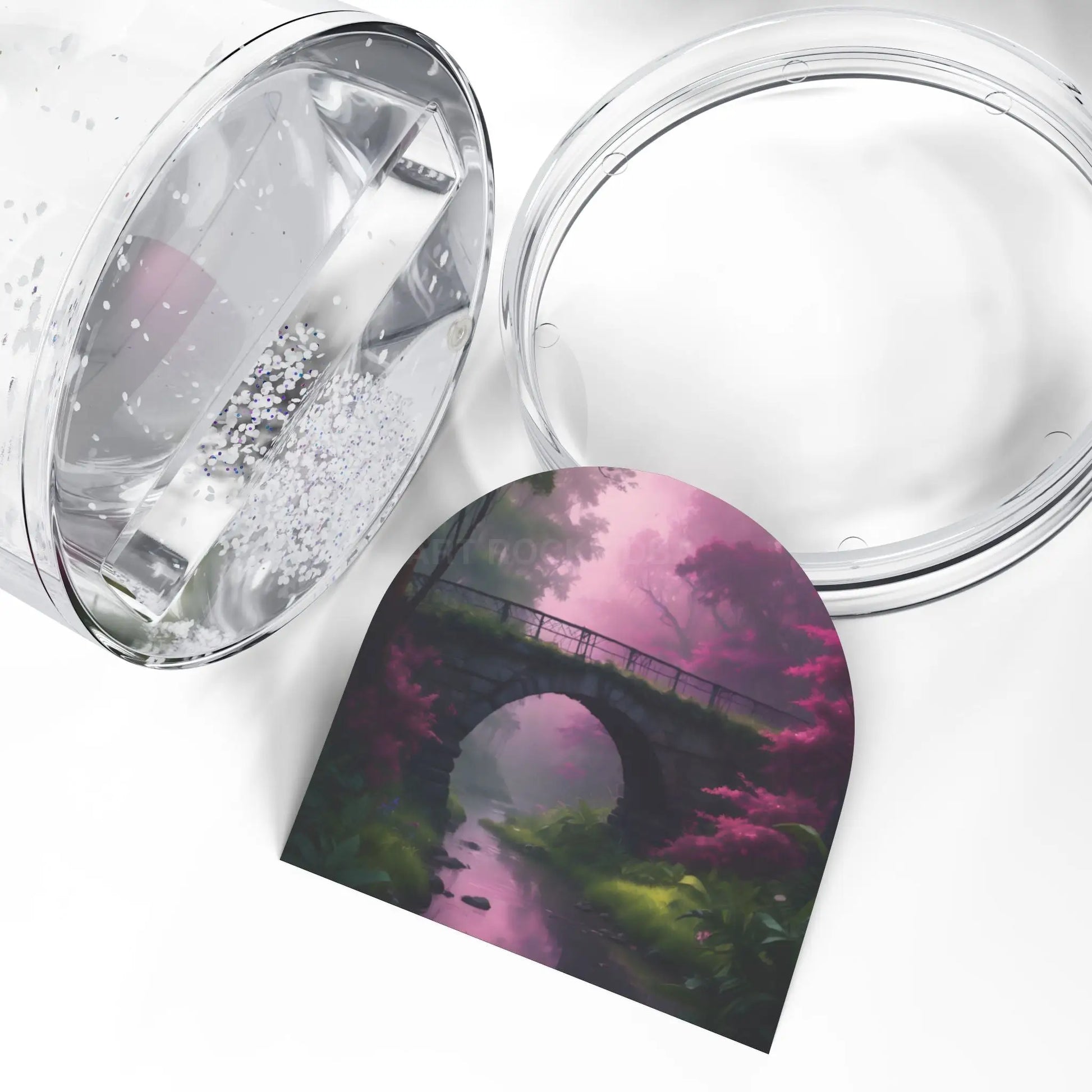 Pink Twilight Bridge Snow Globe — Romantic Scenic Keepsake - 3.5’’ × 3.4’’ - Home Decor