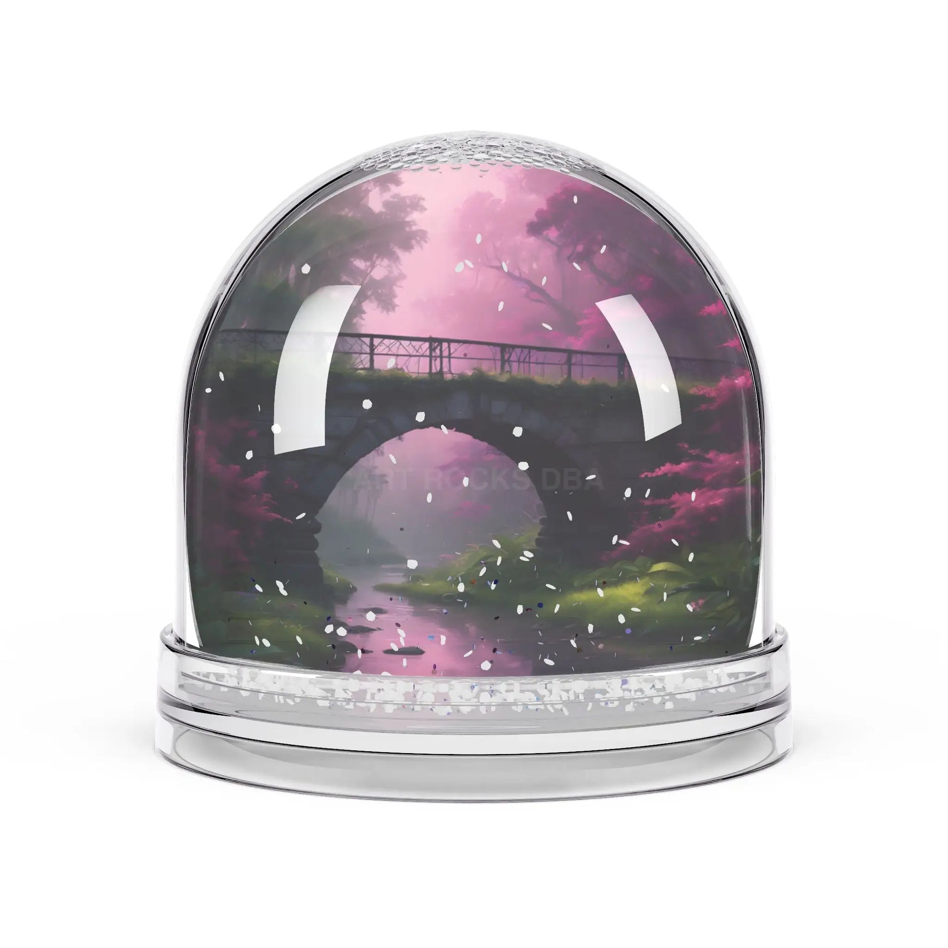 Pink Twilight Bridge Snow Globe — Romantic Scenic Keepsake - 3.5’’ × 3.4’’ - Home Decor
