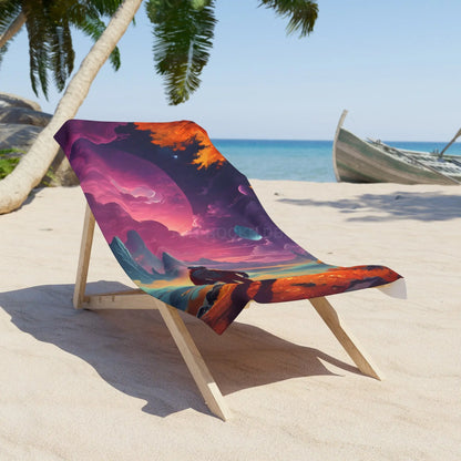 Psychedelic Cosmic Sunset Beach Towel — Surreal Space Landscape - 30’’ × 60’’ - Home Decor